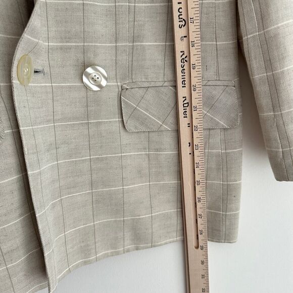 Vintage Linen Blend Jacket Women 6 Plaid Neutral Minimalist Old Money Equestrian - Picture 12 of 12